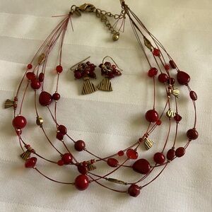 Multiple Strand Red/BrassyChicoNecklace